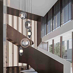 Люстра каскадная с 5-ю круглыми стеклянными плафонами дымчатого цвета и черными деталями Orbit Serenade варинант исполнения - 5 | Loft Concept в Брянске