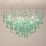 Люстра серебрянная с зелеными стеклянными подвесками в форме капель FAIRYTREE Light варинант исполнения - 1 | Loft Concept в Брянске