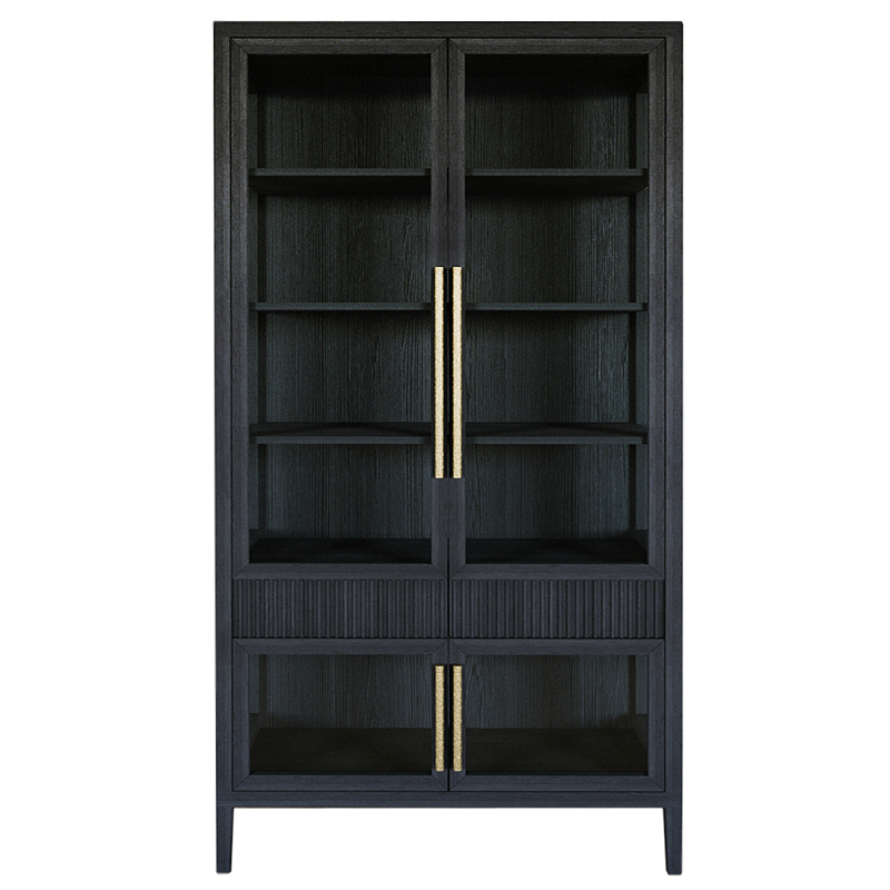 Витрина Primo со стеклянными фасадами и 2 ящиками Черный дуб Черный Золотой в Брянске | Loft Concept 