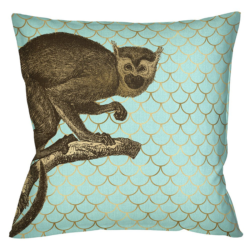 Подушка Safari light blue monkey Бирюзовый Глянцевое золото Подушка Safari light blue monkey Бирюзовый Глянцевое золото в Брянске | Loft Concept