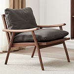 Кресло c каркасом из массива дерева и мягкой кожаной обивкой Walnut Armchair варинант исполнения - 1 | Loft Concept в Брянске