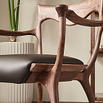 Стул деревянный с мягким сиденьем из коричневой натуральной кожи Moon Walnut Furniture варинант исполнения - 4 | Loft Concept в Брянске