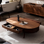 Кофейный стол овальный из дерева с 2-мя ящиками Coffee Walnut Table варинант исполнения - 2 | Loft Concept в Брянске