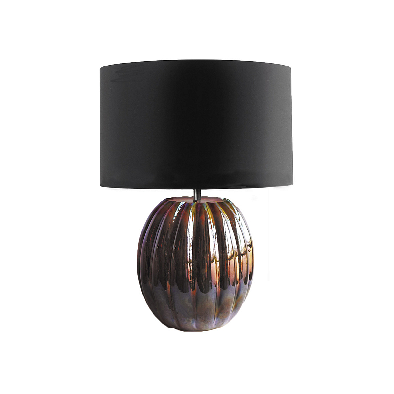  Настольная лампа с черным цилиндрическим абажуром и ребристым шарообразным основанием из коричневого стекла с дуохромным эффектом Natural Concepts Черный Коричневый в Брянске | Loft Concept 