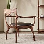 Стул деревянный с мягким сиденьем из коричневой натуральной кожи Moon Walnut Furniture варинант исполнения - 2 | Loft Concept в Брянске