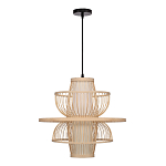Подвесной светильник фигурный из деревянных прутьев с плафоном из натуральной ткани Light Inside the Cell варинант исполнения - 3 | Loft Concept в Брянске