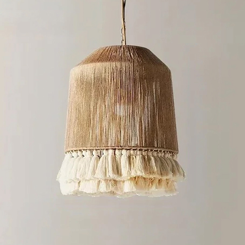 Люстра круглая плетеная с кисточками Small Solar Glow Бежевый в Брянске | Loft Concept 