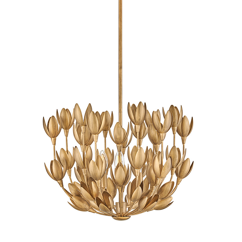 Люстра золотого цвета из множества металлических лепестков в форме тюльпанов Hinkley Золотой в Брянске | Loft Concept 