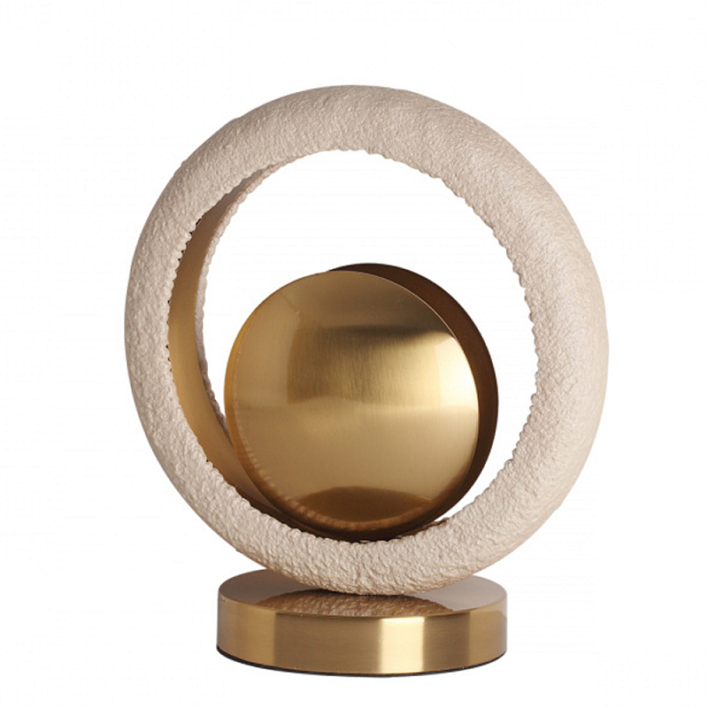 Настольная лампа с бежевым текстурным кольцом и латунным шаром в центре Tactile   Латунь сатинированная Бежевый в Брянске | Loft Concept 