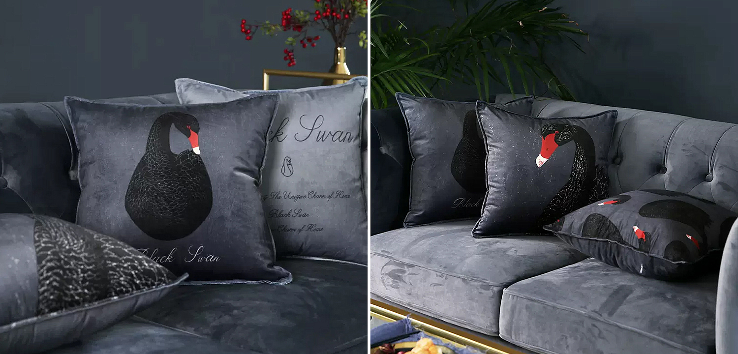 Декоративная подушка Black Swan I Cushion Черная Декоративная подушка Black Swan I Cushion Черная - Loft-Concept в Брянске