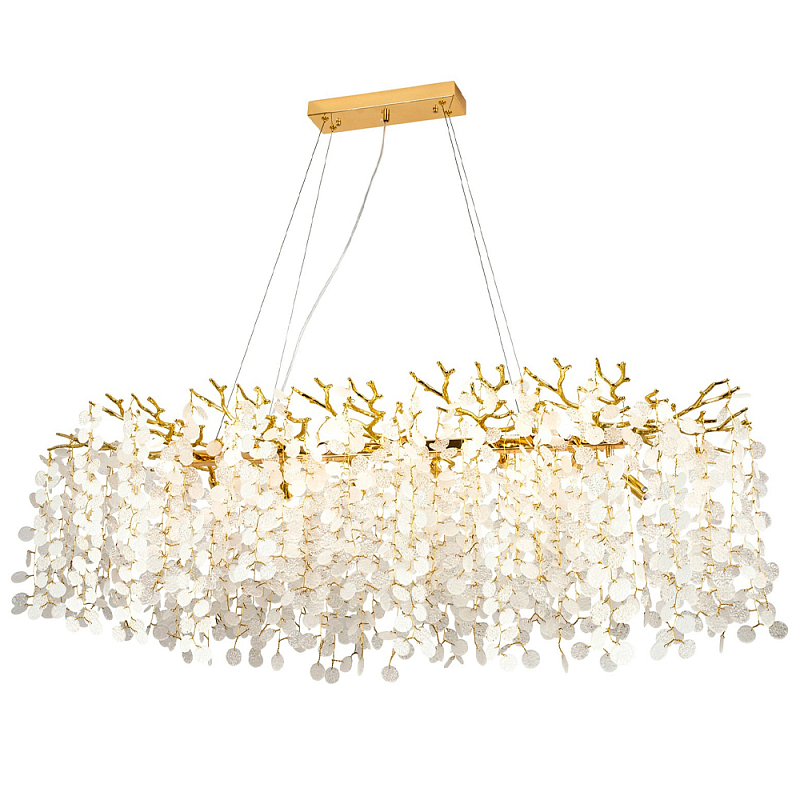 Линейная люстра с круглыми хрустальными подвесками Fairytree Gold Crystal Branches Linear Chandelier Золотой Белое матовое стекло Линейная люстра с круглыми хрустальными подвесками Fairytree Gold Crystal Branches Linear Chandelier Золотой Белое матовое стекло в Брянске | Loft Concept