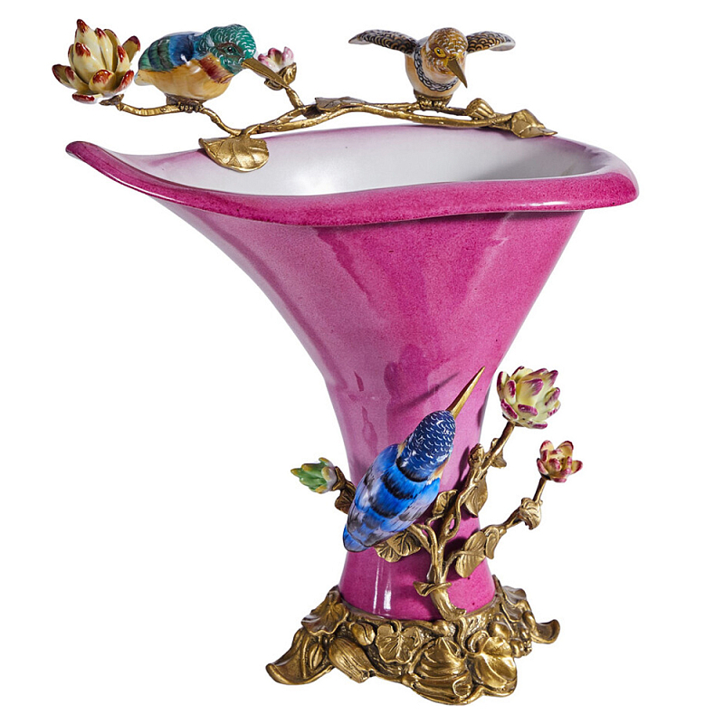 Ваза розового цвета из фарфора с птичкми и цветущими ветвями Garden of Eden Розовый Бронза Мульти в Брянске | Loft Concept 