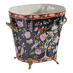 Кашпо из фарфора черная с цветочной росписью и бронзовой стрекозой Spring Garden варинант исполнения - 3 | Loft Concept в Брянске