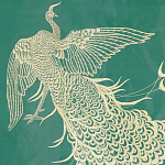 Обои ручная роспись в стиле Арт-деко Whistler Peacocks Original colourway on green painted silk варинант исполнения - 2 | Loft Concept в Брянске