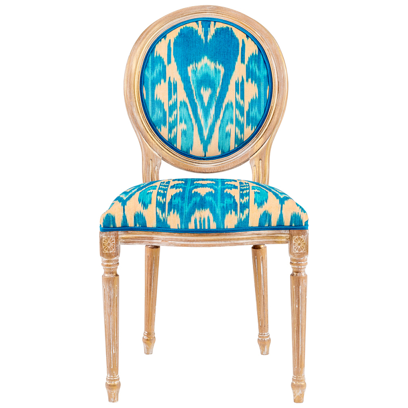 Стул из натурального бука с бирюзово-желтым узором Ikat Pattern бирюзовый Светлый дуб Бирюзовый Желтый в Брянске | Loft Concept 