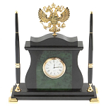 Часы настольные с Гербом России и 2-мя шариковыми ручками в комплекте Stone Clock варинант исполнения - 1 | Loft Concept в Брянске