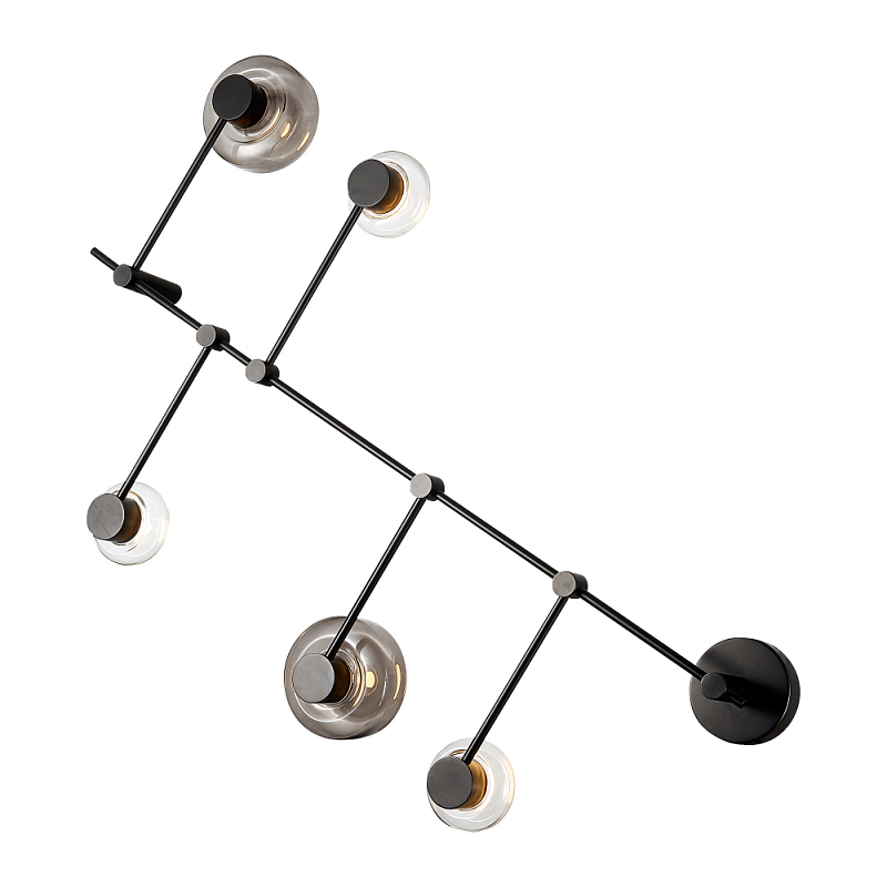 Бра с 5-ю плафонами разного диаметра и цвета Polyhedron Дымчатый (Smoke) Прозрачный Черный в Брянске | Loft Concept 