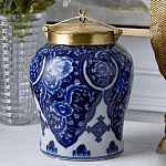Ваза с насыщенным синим орнаментом и золотой крышкой Blue & White Ornament  варинант исполнения - 2 | Loft Concept в Брянске