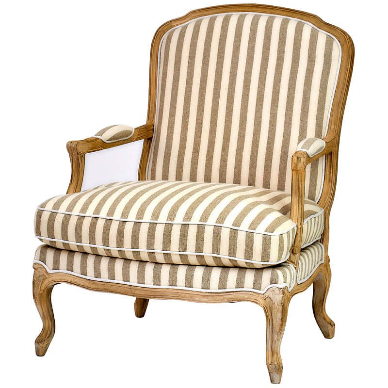 Кресло в полоску в стиле прованс Yvon French Seating Armchair Золотой дуб Бежевый Коричневый Кресло в полоску в стиле прованс Yvon French Seating Armchair Золотой дуб Бежевый Коричневый в Брянске | Loft Concept