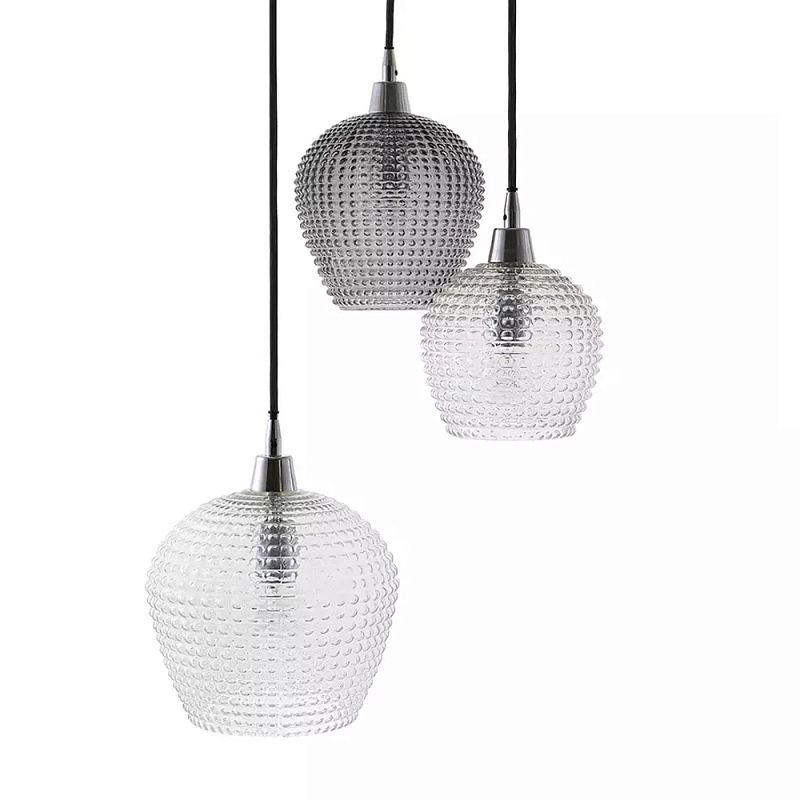 Подвесной светильник каскадный с 3-мя фактурными стеклянными плафонами Cascade with Relief Lampshades Прозрачный Сливовый Серый Подвесной светильник каскадный с 3-мя фактурными стеклянными плафонами Cascade with Relief Lampshades Прозрачный Сливовый Серый в Брянске | Loft Concept