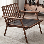 Кресло c каркасом из массива дерева и мягкой кожаной обивкой Walnut Armchair варинант исполнения - 8 | Loft Concept в Брянске