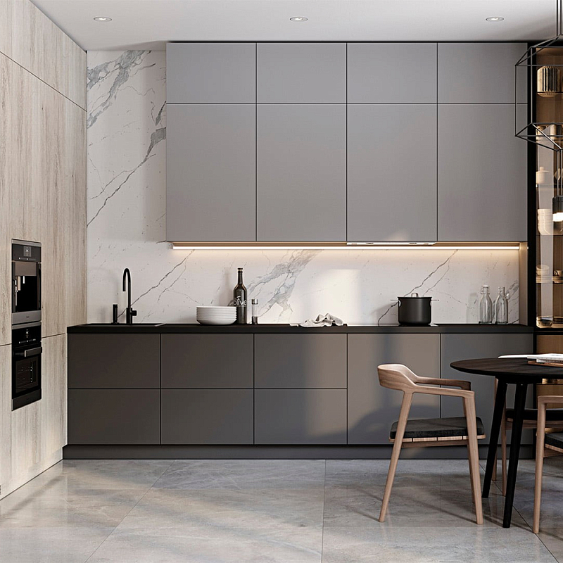 Серый кухонный гарнитур с фасадом под светлый дуб Ferrand Kitchen Set Серый Белый Мрамор Bianco Светлый дуб Темно-серый Серый кухонный гарнитур с фасадом под светлый дуб Ferrand Kitchen Set Серый Белый Мрамор Bianco Светлый дуб Темно-серый в Брянске | Loft Concept