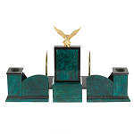 Настольный письменный набор из змеевика тёмно-зелёного цвета с декором в виде орла Successful Leader варинант исполнения - 6 | Loft Concept в Брянске