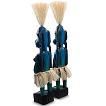 Комплект из 2-х деревянных статуэток Asmat Straw Headdress Statuettes Blue варинант исполнения - 4 | Loft Concept в Брянске