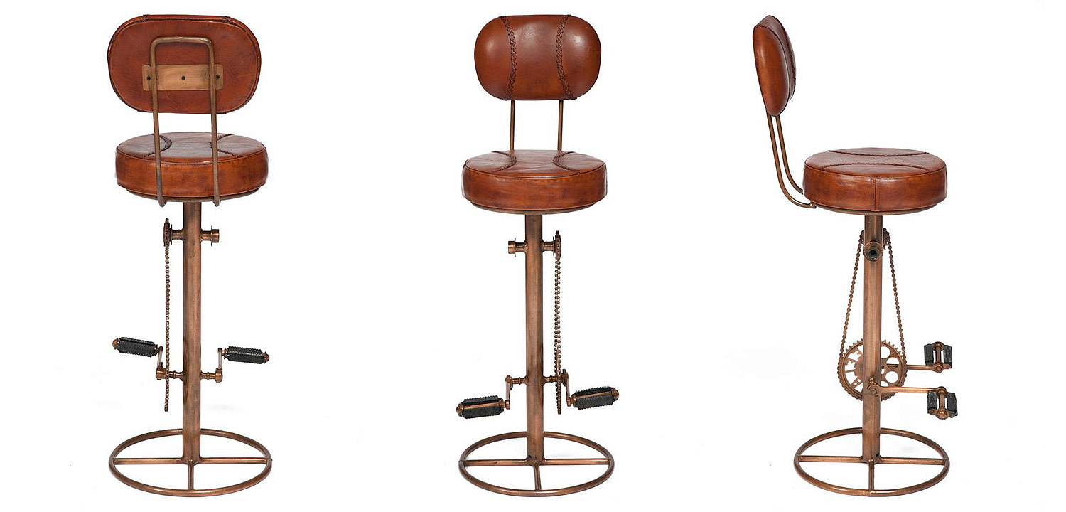 Стул с педалями от велосипеда со спинкой Buffalo Leather Industrial Chair Стул с педалями от велосипеда со спинкой Buffalo Leather Industrial Chair - Loft-Concept в Брянске