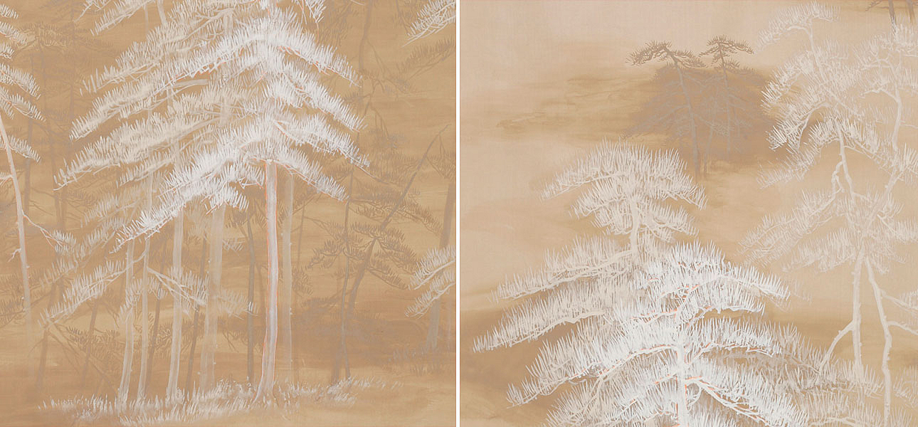 Обои ручная роспись Abstract Pines Original colourway on Stone Ochre dyed silk Обои ручная роспись Abstract Pines Original colourway on Stone Ochre dyed silk - Loft-Concept в Брянске
