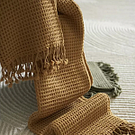 Плед из шерсти цвета охры с бахарамой Waffle Comfort варинант исполнения - 6 | Loft Concept в Брянске