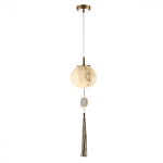 Подвесной светильник с шарообразным плафоном из белого стекла с подвеской из камня и кисточкой Agatelle варинант исполнения - 3 | Loft Concept в Брянске