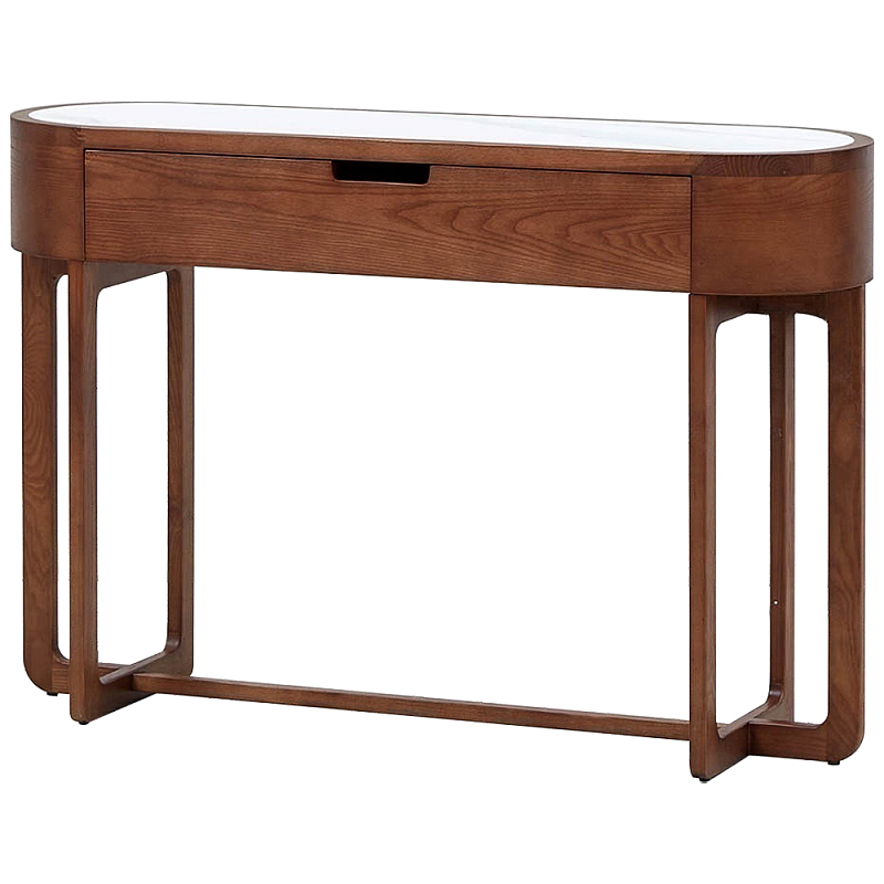 Консоль деревянная с мраморной столешницей Gote Marble Console Коричневый Белый Мрамор Bianco Консоль деревянная с мраморной столешницей Gote Marble Console Коричневый Белый Мрамор Bianco в Брянске | Loft Concept