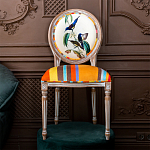 Стул бежевый в разноцветную полоску из натурального бука с изображением птиц и цветов Blooming Blue Birds Colorful Stripes Chair варинант исполнения - 5 | Loft Concept в Брянске