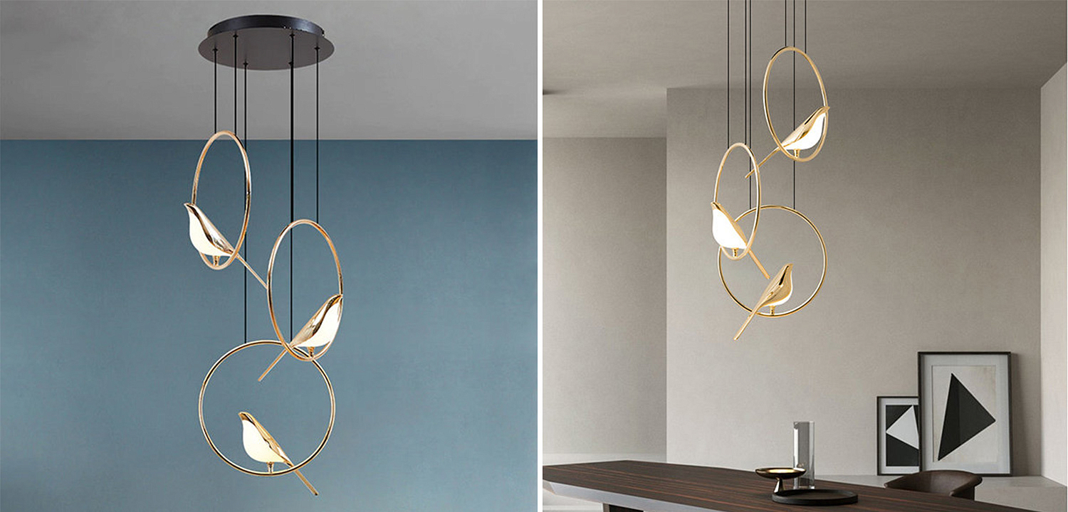 Люстра с золотыми птичками в кольцах NOMI Chandelier Three birds Люстра с золотыми птичками в кольцах NOMI Chandelier Three birds - Loft-Concept в Брянске