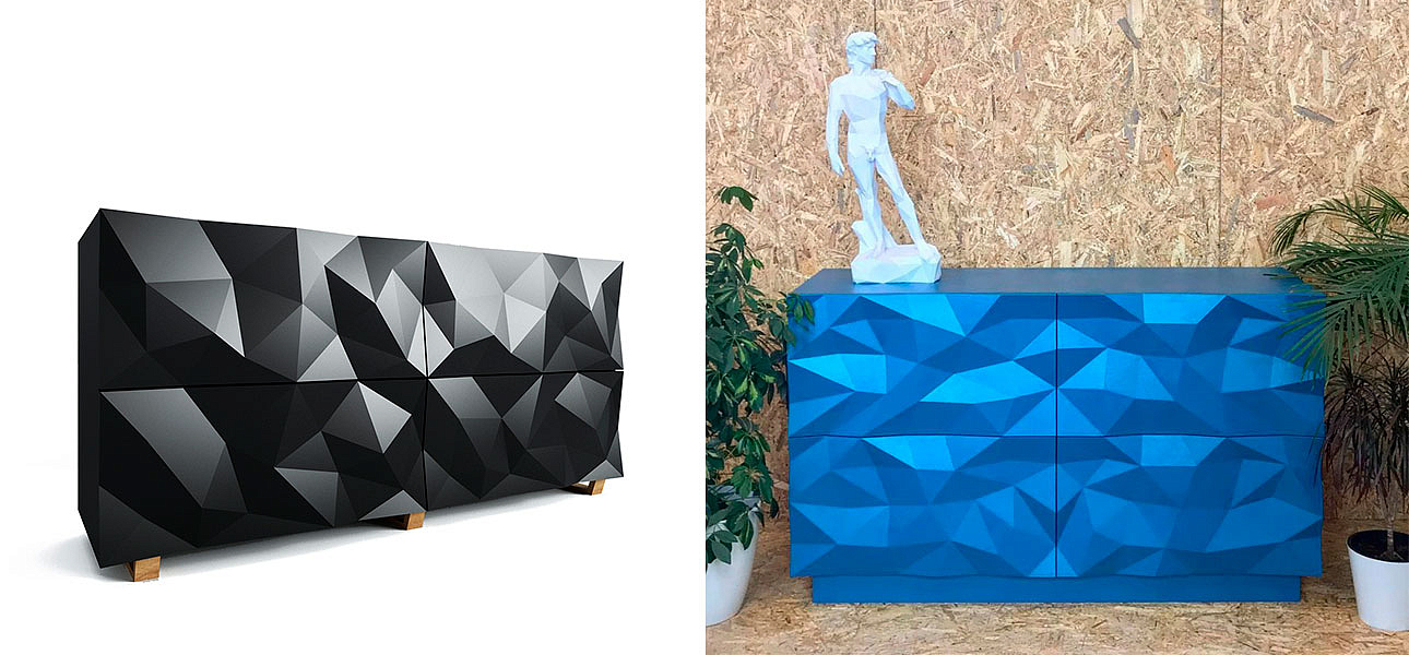 Комод с большими угловыми фигурами, две секции, 2 полки Geometric Greece Комод с большими угловыми фигурами, две секции, 2 полки Geometric Greece - Loft-Concept в Брянске