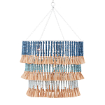 Люстра трехъярусная с декором из круглых деревянных бусин с кисточками Blue Wooden Beads Chandelier варинант исполнения - 1 | Loft Concept в Брянске