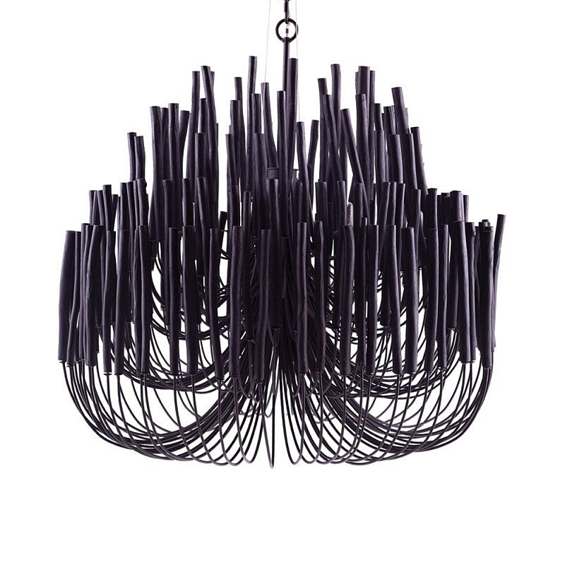 Люстра черная с несколькими ярусами деревянных палочек Bright Wooden Chandelier Черный Люстра черная с несколькими ярусами деревянных палочек Bright Wooden Chandelier Черный в Брянске | Loft Concept