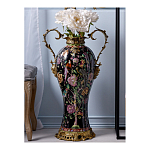 Ваза из фарфора черная с цветочной росписью и бронзовыми элементами Spring Garden варинант исполнения - 3 | Loft Concept в Брянске