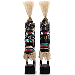 Комплект из 2-х деревянных статуэток Asmat Straw Headdress Statuettes Black Colorful Tattoo варинант исполнения - 4 | Loft Concept в Брянске