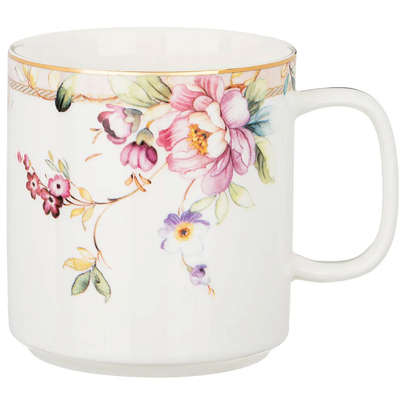 Кружка из фарфора белая с цветочным принтом 400 мл Flower Porcelain Collection Белый Мульти Кружка из фарфора белая с цветочным принтом 400 мл Flower Porcelain Collection Белый Мульти в Брянске | Loft Concept