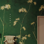 Обои ручная роспись Bamboo Golden on Edo Green India tea paper варинант исполнения - 1 | Loft Concept в Брянске