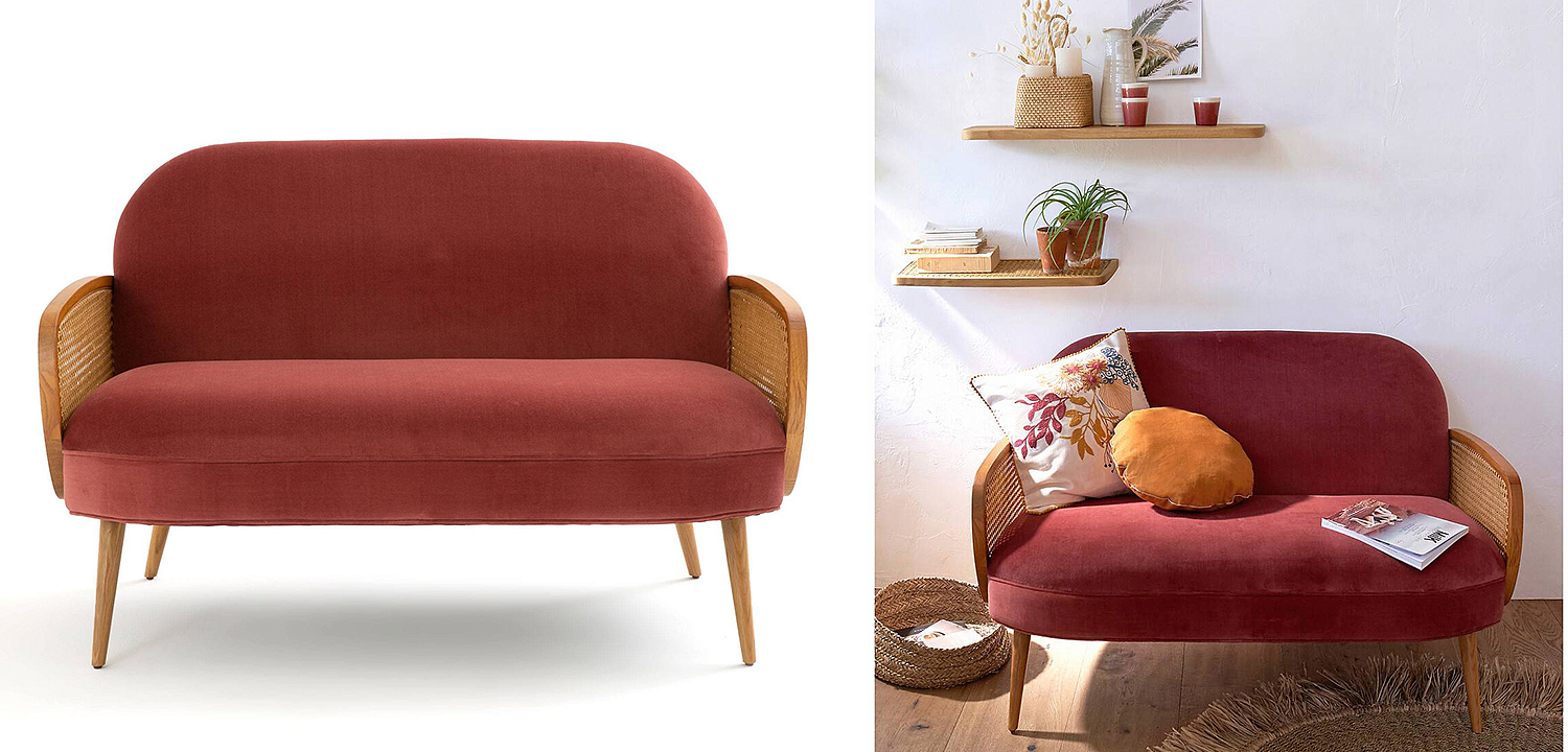 Диван Morten Wicker Crimson Sofa Малиновый Диван Morten Wicker Crimson Sofa Малиновый - Loft-Concept в Брянске