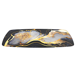 Обеденный стол с прямоугольной черно-золотой столешницей из стекла на 4-х металлических ножках Gold and Black Marble варинант исполнения - 3 | Loft Concept в Брянске