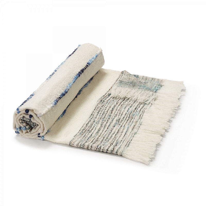 Плед Plaid Boho Lightness Белый Синий Плед Plaid Boho Lightness Белый Синий в Брянске | Loft Concept