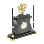 Часы настольные с Гербом России и 2-мя шариковыми ручками в комплекте Stone Clock варинант исполнения - 2 | Loft Concept в Брянске