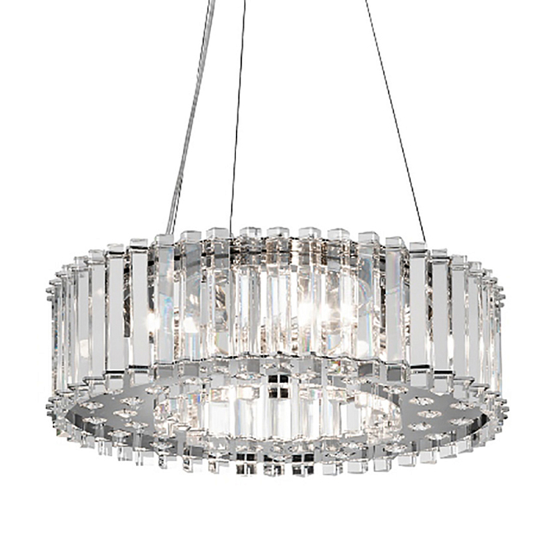 Люстра подвесная круглая с множеством вертикальных прямоугольных кристаллов Kichler Хром Прозрачное Стекло в Брянске | Loft Concept 