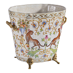 Кашпо с растительным и животным орнаментом на бронзовых ножках Turquoise Blooming Garden варинант исполнения - 2 | Loft Concept в Брянске