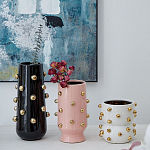 Ваза черная цилиндрическая с глянцевым покрытием и золотыми декоративными элементами Molecule Collection варинант исполнения - 4 | Loft Concept в Брянске