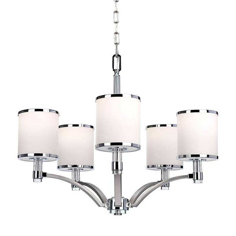 Люстра с белыми стеклянными плафонами в форме цилиндра Feiss Никель Хром Белый Бежевый в Брянске | Loft Concept 